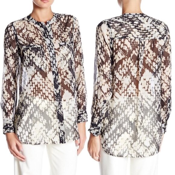 Vince Silk Basketweave Printed Button Down Shirt - Picture 1 of 15